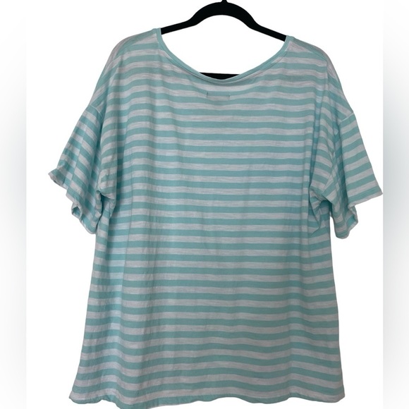 Jason Wu Tshirt, teal and white striped, size 1X, 100% cotton, Coastal. - Picture 2 of 4
